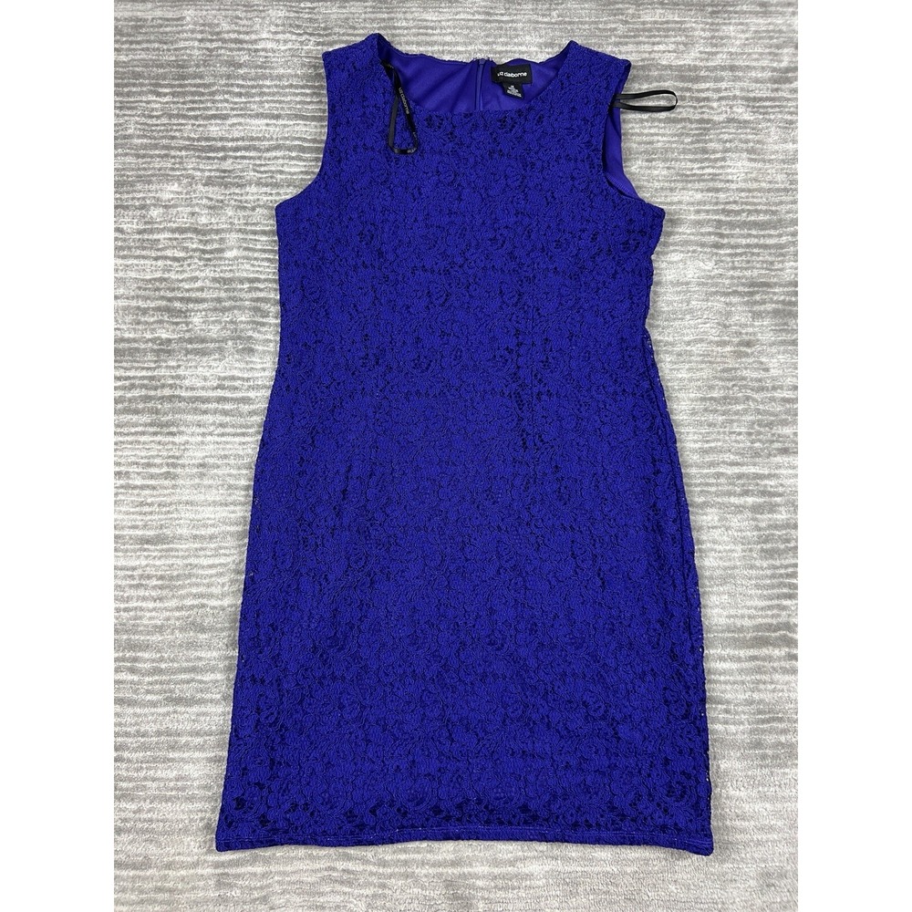 Liz Claiborne Dress Womens 14 Blue Shift Floral Lace Sleeveless Cocktail Elegant